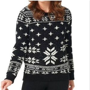 Barefoot Dreams Cozychic Snowflake Holiday Winter Sweater Crewneck